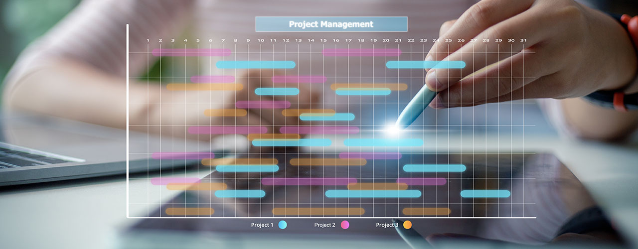 Analyst working with computer in management system to make repor